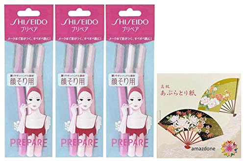 PREPARE Shiseido Facial Razor for Women, Pack of 3 (3 pieces x 3 packs) Total 9 pieces- Includes Original Oil Blotting Paper - You just need to touch it gently【Our Original Washi Package】 (Sensu) - Thumbnail 5