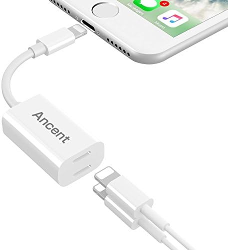 Ancent Splitter for iPhone 7/7 Plus, Ancent Dual Lightning Aux Adapter Headphone Audio Plus Charge and Sync Data, Compatible for iOS 10.3 - White