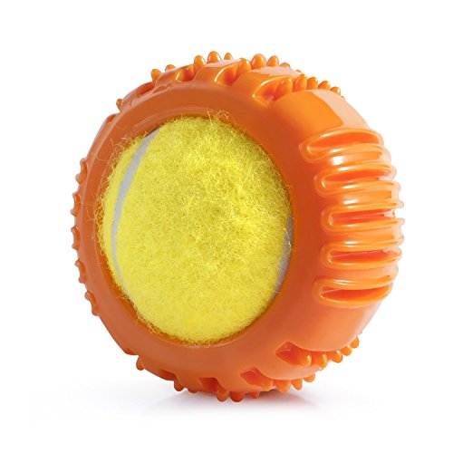 Fluffy Paws Dog Tennis Ball, Squeaky Dog Toy with Textured Round Squeaky Rubber, Clean Teeth, Massage Gums, Pet Toy IQ Training Playing and Chewing, Orange for Small and Medium DogÂ Puppy