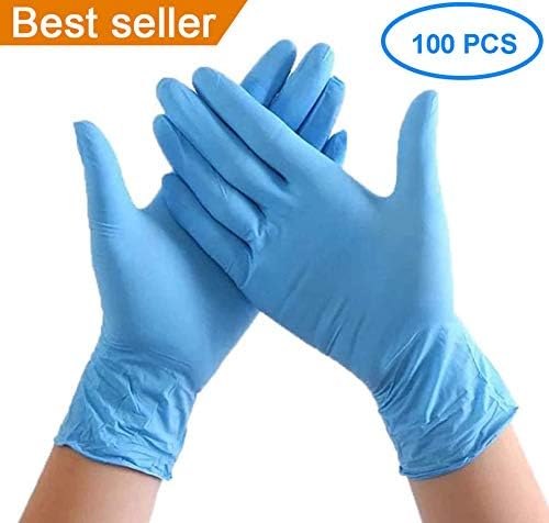 Disposal Gloves Large, 100 PCS Disposable Gloves Nitrile Rubber Non-Toxic Latex Free Right & Left Hand Gloves for Household Cleaning, Work, Food Preparation (L, Blue)