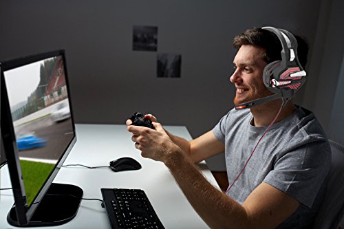 Mengshen USB Gaming Headset - with 7.1 Surround Stereo Sound, Microphone, Vibration Effect, Noise Isolation, Volume Control, LED Light - Designed for PC Gamers, GM9 Red