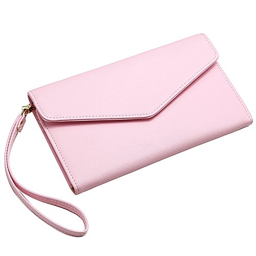 Krosslon Rfid Passport Holder Wristlet Travel Wallet Trifold Documents Organizer Slim Purse, Fit US UK CA Passport Cover Traveling Accessories for Women, Conch Shell Pink(214#) - Thumbnail 5