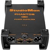 StudioMan PS200 Professional 2-Channel Phantom Power Supply, Black, Dual XLR Input/Output, 12V/24V/48V Switchable Power