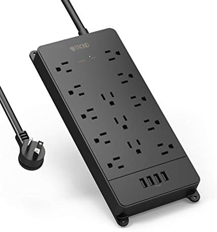 Power Strip Surge Protector, ETL Listed, TROND 13 Widely-Spaced Outlets Expansion with 4 USB Ports, Low-Profile Flat Plug, Wall Mountable, 4000 Joules, 5ft Extension Cord, Black