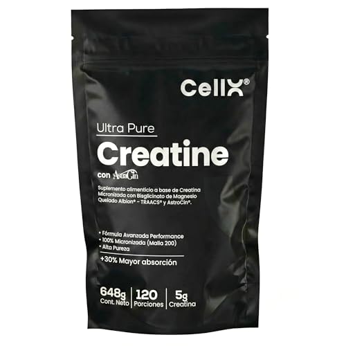 CellX | Creatina Ultra Pura | 120 Servicios | Magnesio, Bisglicinato, y AstraGin en Polvo, 648 g | Suplemento Alimenticio Vegano de Alta Absorción | Duración 4 Meses