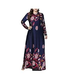 Albornoz de mujer musulmana Abaya Kaftan - tallas grandes de manga larga de punto floral Maxi vestido casual árabe (talla M-4XL)