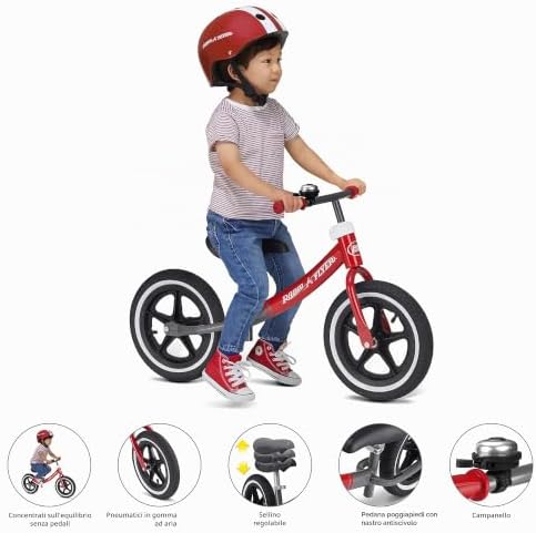Air Ride Balance Bike, bici per bambini, età 1,5-5 anni, bici senza pedali rossa e bianca