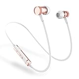 Wireless Headphones Sports Bluetooth Earbuds - ANCREU H6 Noise Cancelling In Ear Magnetic On the Neck Wirless Headset Sweatproof Running Workout for iPhone Samsung with Microphone and Hook(Rose Gold)