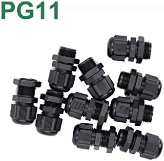 10pcs Waterproof PG11 Extended Thread Cable Gland Connector Black Adjustable IP68 M18 Plastic Cable Gland With Locknut