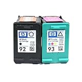 2 Pack HP 92 Black and HP 93 Color Ink Cartridges Without Factory Packaging for Photosmart C3100 C3135 C3140 C3150 C3180 7850 PSC 1510 Deskjet 5420 5440 5443