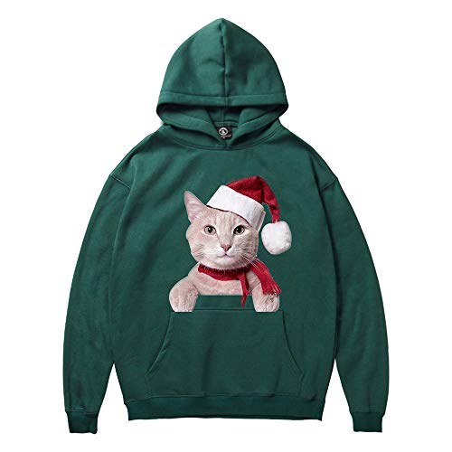 Men Women Hooded Sweatshirt,GREFER Winter Cat Print Long Sleeve Tops Poller Christmas Costume - Thumbnail 3