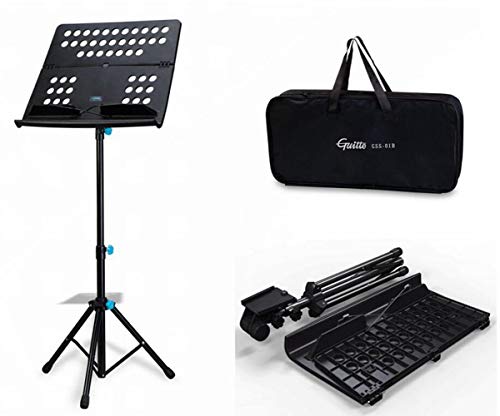 Guitto GSS-01 Music Stand Portable Music Stand for Music Sheet Folding Metal Stand Guitar Violin Music Book Holder for Instrumental Performance, With Carrying Bag