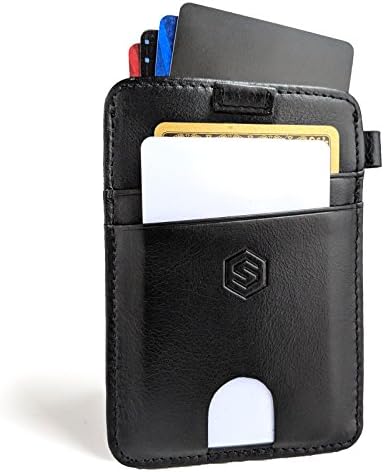 Strapo Design - Expandable Minimalist Wallet - Slim &amp; Secure Wallet - With Elastic Strap, Premium Durable Leather, RFID Blocking, Convenient pull-out strap, (Black)