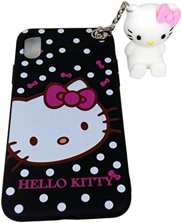 iPhone X Hello Kitty & Doraemon Case, Slim Smooth Premium Durable Soft TPU Rubber Silicone Gel back Case Cover for iPhone X (5.8 Inch) (Black)