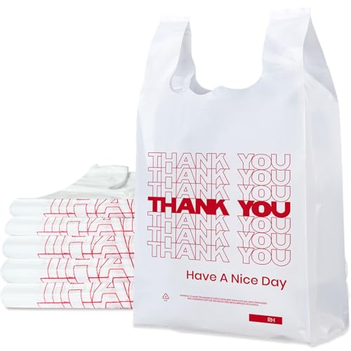 52USA Thank You Plastic Bags, White Plastic Shopping Bags (11.5" x 6.5" x 21")…