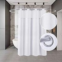 Buyplus Hookless Shower Curtain Liner - Fabric Waffle Weave Bath Curtains,White Weave Bathroom Decor for Spa Hotel with Removable Polyester Snap-in Lining