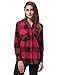 Women's Plaid Flannel Shirt Red & Black Checkered Long Sleeve Cotton Shirts L