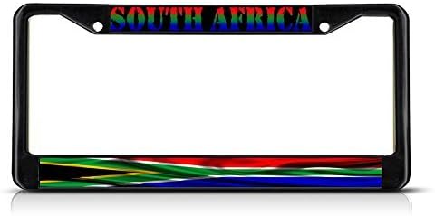South Africa, South Africa Wavy Flag Metal Black License Plate Frame Tag Holder