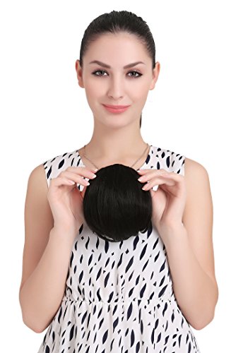 SARLA Synthetic Hairpieces False Bangs Clip-In Bangs Side Swept Bangs Extension B2 (2# Natural Black)