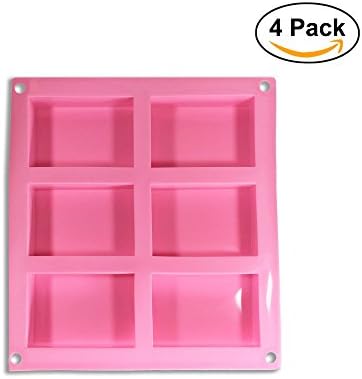 4-Pack Rectangle Silicone Mold with 6-Cavities For Handmade Soap and Homemade Soaps, Baking, and More - Food Grade Quality Silicone (BPA Free, PVC Free, and Phthalate Free to FDA Specifications