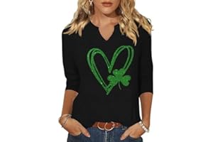 EHIZRVO 3/4 Sleeve St Patrick's Day Shirts for Women Lucky Irish Shamrock Graphic Shirts Festival Party Tops Blouse