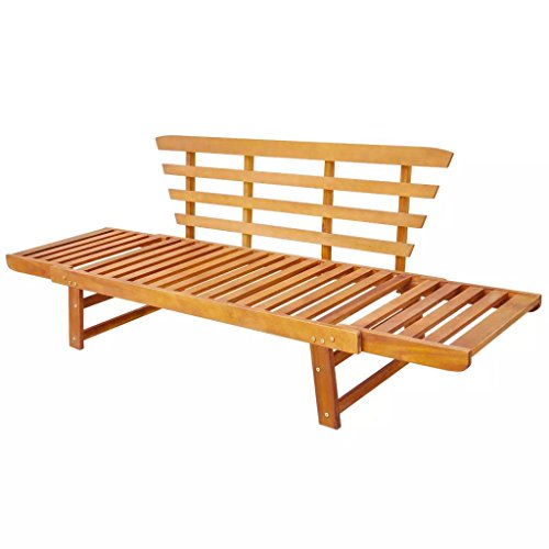Tidyard 2-in-1 Gartenbank Holz Sonnenliege Liegestuhl mit Auflage Balkonsofa Balkonmöbel Gartenliege Sitzbank Garten Gartensofa 2 Sitzer Balkonbank Holzbank Terrasse, Verstellbar – Bild 6
