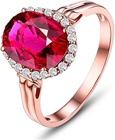 AmDxD Jewelry Wedding Bands for Women 18K Gold Oval Shape Rubellite Rings