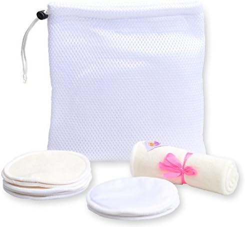 Reusable Organic Nursing Pads, Washable, Hypoallergenic, Bamboo - 8 Breastfeeding Pads - Includes Laundry Bag &amp; Washcloth. Perfect Baby Shower Gift- Multi-Pack