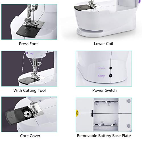 Joypea Mini Portable Sewing Machine with Extension Table,Adjustable Double Speed Crafting Mending Machine with Foot Pedal,for Household Kids Beginners - Thumbnail 2