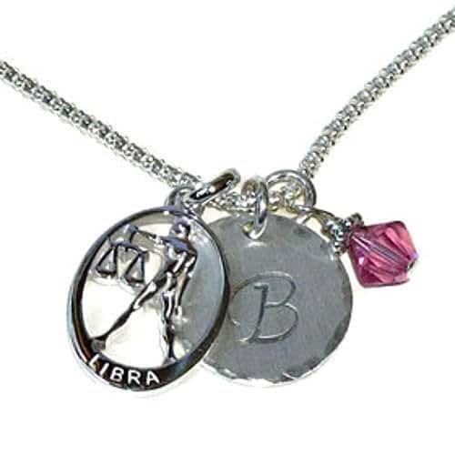 Libra Zodiac Hand Stamped Sterling Silver Initial Charm