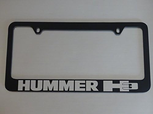 Hummer H3 License Plate Frame, Glossy Black, Brushed Aluminum Text