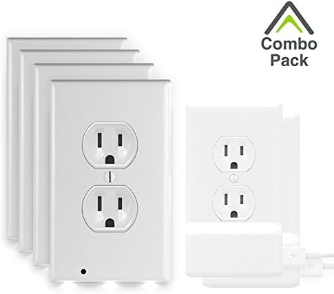 SnapPower Combo Pack (4 Guidelights, 2 USB Chargers) - Outlet Wall Plate With LED Night Lights - No Batteries Or Wires - Installs In Seconds (Duplex, White)