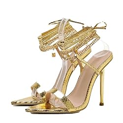 Women's Chain Ankle Strap Sandals Pointed Toe High