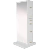 Buy-Rite Modena Double-Sided Salon Styling Station Gloss White | Salon-Grade Build, For Two Stylists, Full-Length Mirrors, 8 Drawers, Tool Panels, Hidden Wheels, Gloss White Finish
