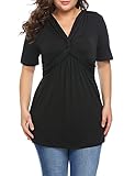Zeagoo Women Plus Size Casual Blouse V Neck Short Sleeve Retro Twist Knot Front T-Shirt Top