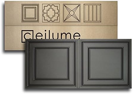 10 pc - Ceilume Stratford Ultra-Thin Feather-Light 2x4 Lay In Ceiling Tiles - For Use In 1" T-Bar Ceiling Grid - Drop Ceiling Tiles (Black)