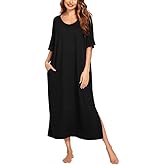 Ekouaer Long Nightgown for Women Short Sleeve Sleepwear Plus Size Loungewear with Pockets M-5XL