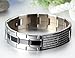 JewelryWe Stainless Steel Black Silver-Tone Religious Cross English Lords Prayer Mens Bracelet, 8.1 Inch