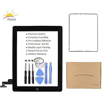 iPad 2 A1395 A1396 A1397 Screen Replacement Digitizer Glass Assembly(Black) - Includes Home Button Camera Holder Pre Installed Adhesive Stickers Bezel Frame and Professional Tool Kit