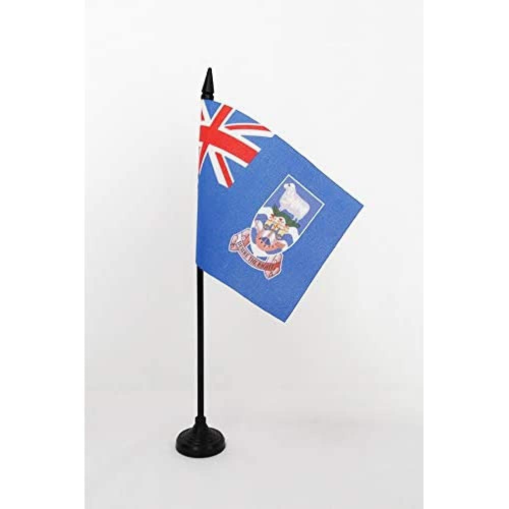 AZ FLAG - Falkland Islands Table Flag 4'' x 6'' - Malvinas Office Mini Banner 100% Polyester 15 x 10 cm - Mini Desk Flag with 10'' Pole and Black Plastic Base — image 1