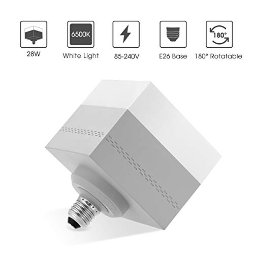 Briignite Garage Light Bulb, 28W LED Square Light Bulb, E26 Medium Base LED Bulb 250W-300W Equivalent, Cool White 6500K 2400LM, Screw in LED Light for Garage, Basement, Workshop, Home Lighting, 2 Pack