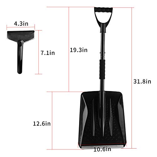 V VONTOX Snow Shovel, Detachable Plastic Snow Shovel with DGrip Handle