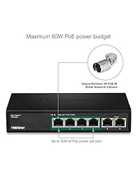 Trendnet 5 port no administrado 10 100 Mbps switch PoE con 4 poe Puertos Ethernet, 802.3 af (tpe s50), Negro