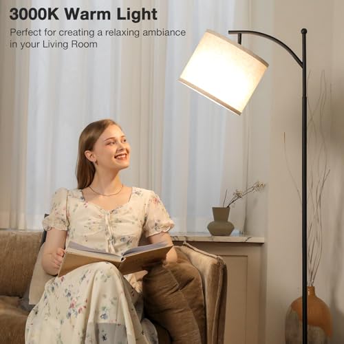 Aooshine Floor Lamps for Living Room, 60" Modern Arc Standing Lamp with 3 Color Temperatures, Beige Lampshade & Foot Switch, Standard Corner Lamp for Bedroom Office Dorm Room(9W Bulb Included)