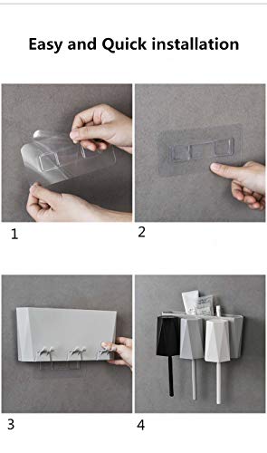 CY craft Toothbrush Holder Wall Mount,No Drilling Toothbrush Storage Set with 3 Cups, Plastic Bathroom Accessories Organizer and Electric Toothbrush/Toothpaste Stand,Black,White and Grey,Pack of 1