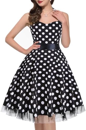 a line dress 50s style Amazon.com: Vintage Women 1950s Rockabilly Swing Dress Pinup 50s Retro Hepburn Style Halterneck A-Line Dresses #A: Black S : Clothing, Shoes & Jewelry
