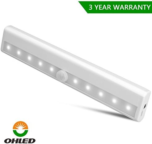 Motion Sensor Lights, USB Rechargeable, Wireless Motion Activated Closet Lights, Stick on Anywhere for Drawer, Cabinet, Bathroom, Cupboard, 10 LED (White)