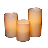 3 Real Wax Flameless Candles with Remote Control- Indoor and Outdoor Battery Operated Flickering LED Flameless Candles- Suitable for Weddings, Parties (Battery not Include)