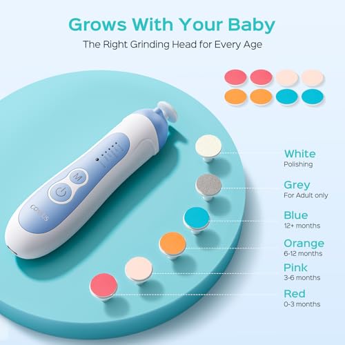 COSLUS C52 Baby Nail Trimmer Rechargeable: CPC Certified & Quiet Design - Gentle Baby Nail File for Trimming, Electric Baby Nail Kit with 5 Modes & 6 Grinding Heads for Infant toddler Kid, Baby Blue