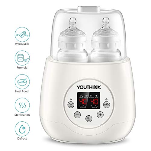 Baby Bottle Warmer & Steam Sterilizer, 5-in-1 Double Bottle Warmer for Breast Milk Formula Baby Food Intelligent Thermostatic System Preset LED Panel Control Auto Shut Off, Bonus Bottle Cleaning Brush